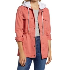 Caslon Cotton Hooded Utility Jacket Pink White Size XS